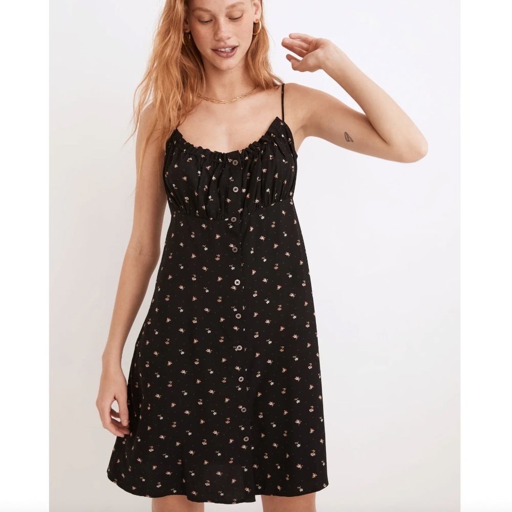 Madewell Tie-Back Button-Front Mini Dress in Geodot Floral
